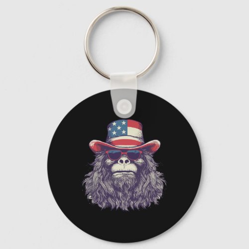 American Flag Hat 4th Of July Patriotic Sasquatch  Keychain