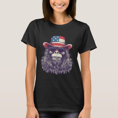 American Flag Hat 4th Of July Patriotic Sasquatch  T_Shirt