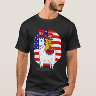 American Flag Hat Llama Cat 4th of July Cute USA T-Shirt