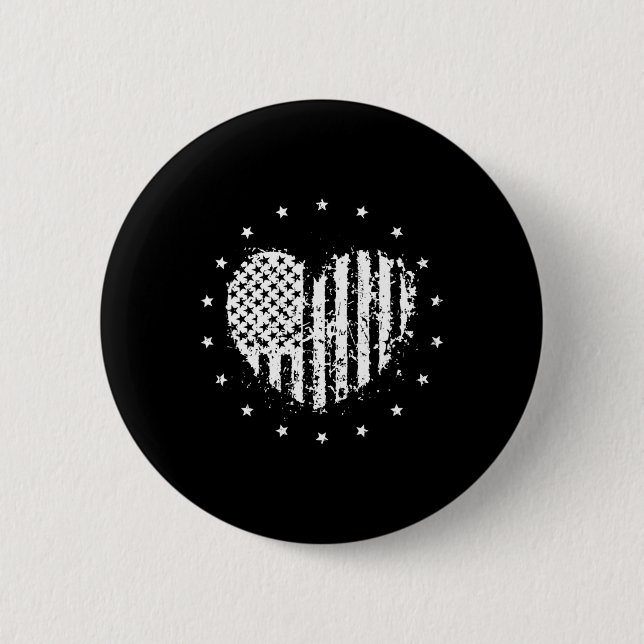 American Flag Heart 4th Of July  Button (Front)