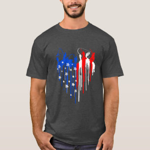 American Flag Heart 4th Of July Fishing Men Dad Pa T-Shirt
