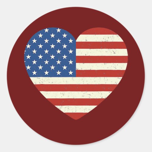 American Flag Heart 4th of July Patriotic  Classic Round Sticker