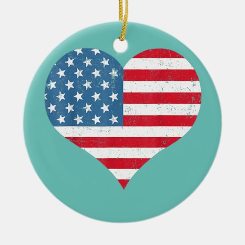 American Flag Heart 4th of July USA Patriotic Ceramic Ornament
