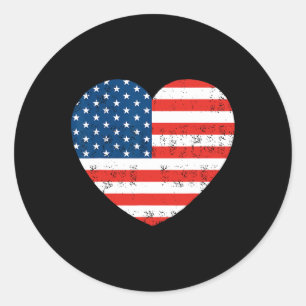 American Flag Heart 4th Of July USA Patriotic Classic Round Sticker