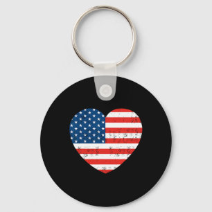 American Flag Heart 4th Of July USA Patriotic Keychain