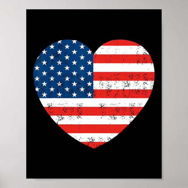 American Flag Heart 4th Of July USA Patriotic  Poster (Front)