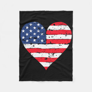 American Flag Heart 4th Of July Usa Patriotic Prid Fleece Blanket