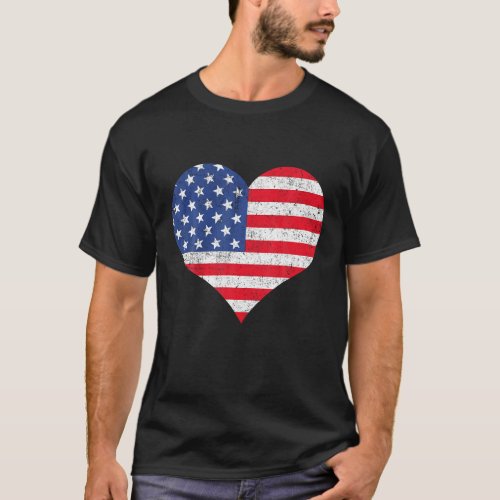 American Flag Heart 4th of July USA Patriotic Prid T_Shirt