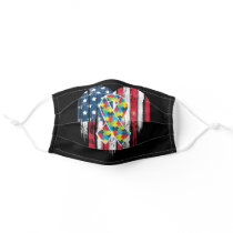 American Flag Heart Autism Awareness Adult Cloth Face Mask