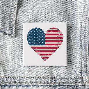 American Flag Heart Button