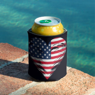 American Flag Heart Can Cooler