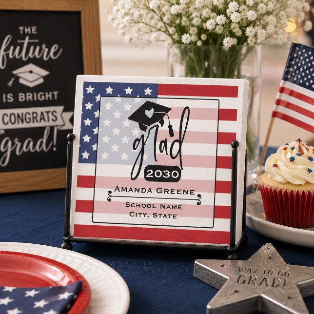 American Flag Heart Cap Grad Year  Napkins (Creator Uploaded)