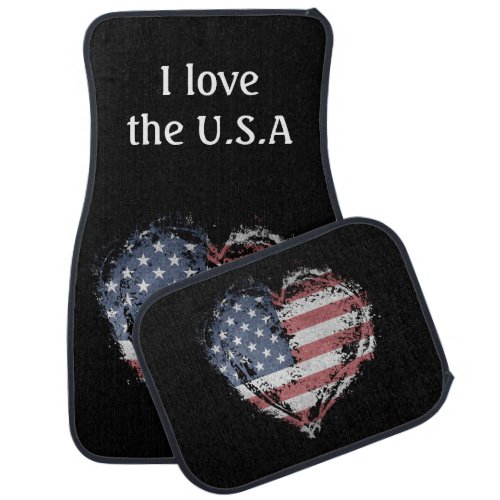 American Flag Heart Car Mats