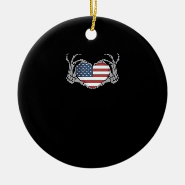 American Flag Heart Classic Design Ceramic Ornament (Front)