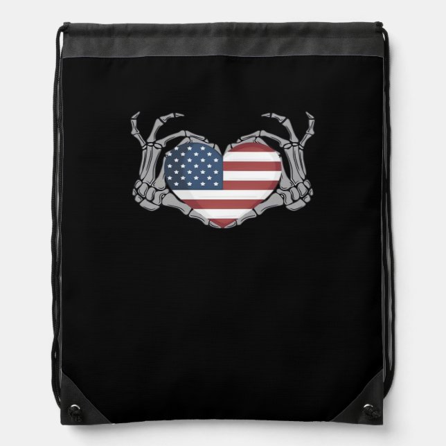 American Flag Heart Classic Design Drawstring Bag (Front)