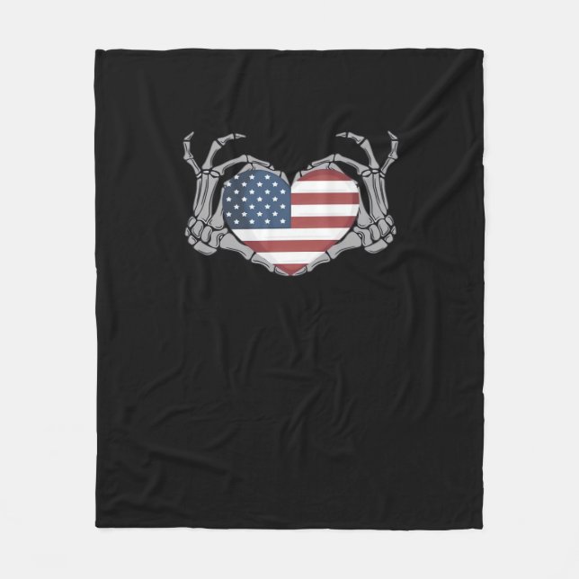 American Flag Heart Classic Design Fleece Blanket (Front)