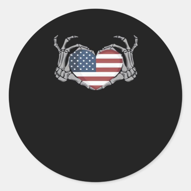 American Flag Heart Classic Design Round Sticker (Front)