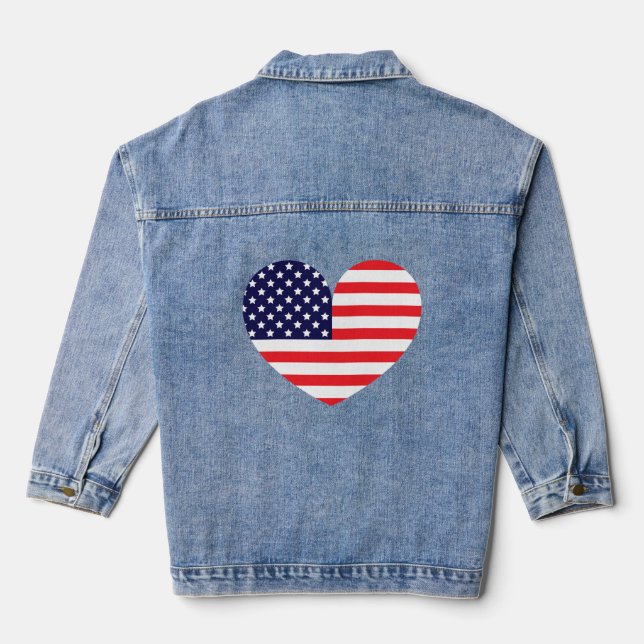 American Flag Heart Denim Jacket (Back)