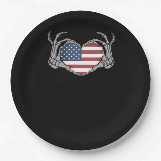 American Flag Heart Fitted Paper Plates (Front)