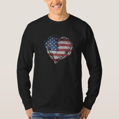 American Flag Heart Flag Vintage Style T_Shirt