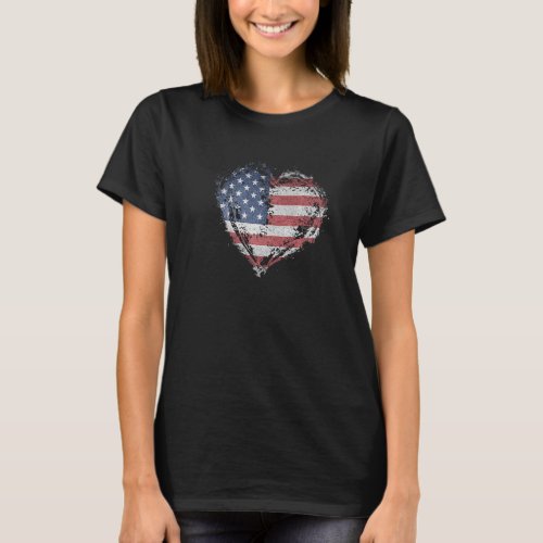 American Flag Heart Flag Vintage Style T_Shirt