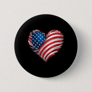 American Flag Heart For Independence Day On 4th Of Button