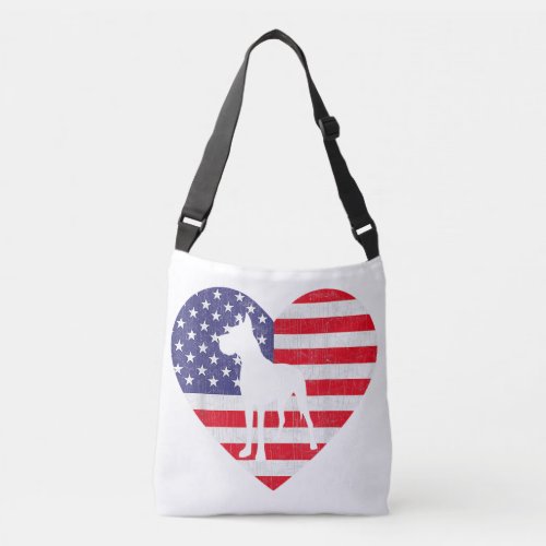 American Flag Heart Great Dane Dog 4th of July USA Crossbody Bag