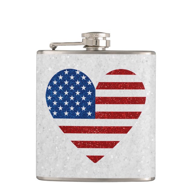 American Flag Heart July 4th Flask (Front)