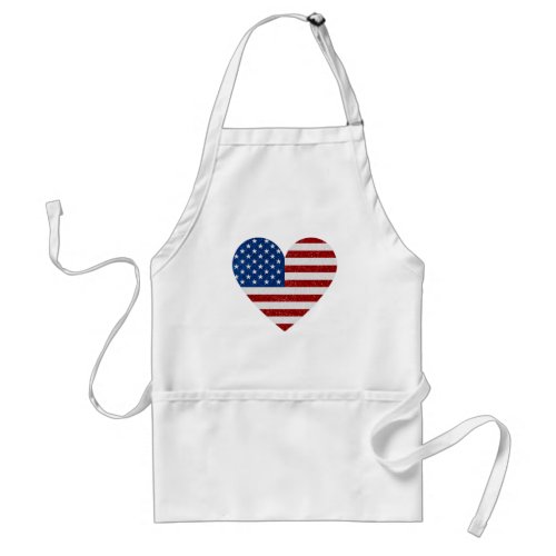 American Flag Heart July 4th Glitter Adult Apron