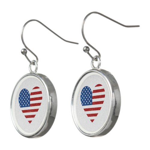 American Flag Heart July 4th Glitter Earrings