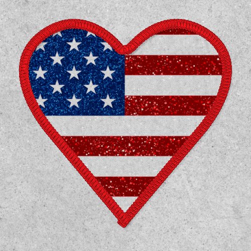 American Flag Heart July 4th Glitter Patch