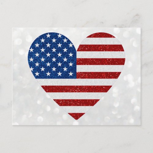 American Flag Heart July 4th Glitter Postcard