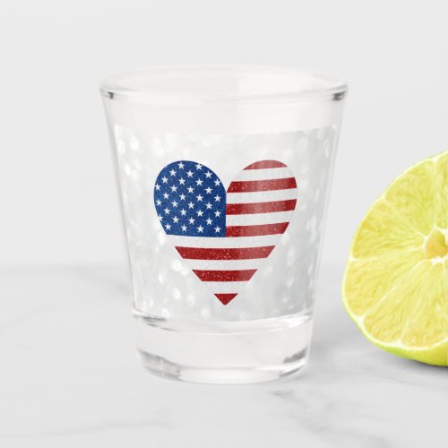 American Flag Heart July 4th Glitter Shot Glass