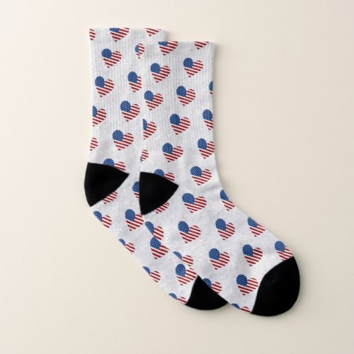 American Flag Heart July 4th Glitter Socks