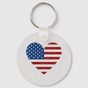 American Flag Heart July 4th Keychain