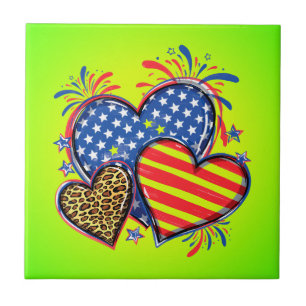 American Flag Heart Leopard Sublimation-64210 Ceramic Tile