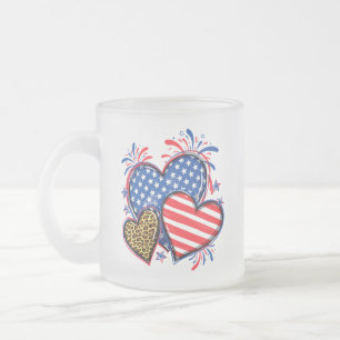 American Flag Heart Leopard Sublimation-64210 Frosted Glass Coffee Mug