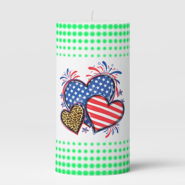 American Flag Heart Leopard Sublimation-64210 Pillar Candle (Front)