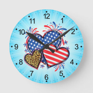 American Flag Heart Leopard Sublimation-64210 Round Clock
