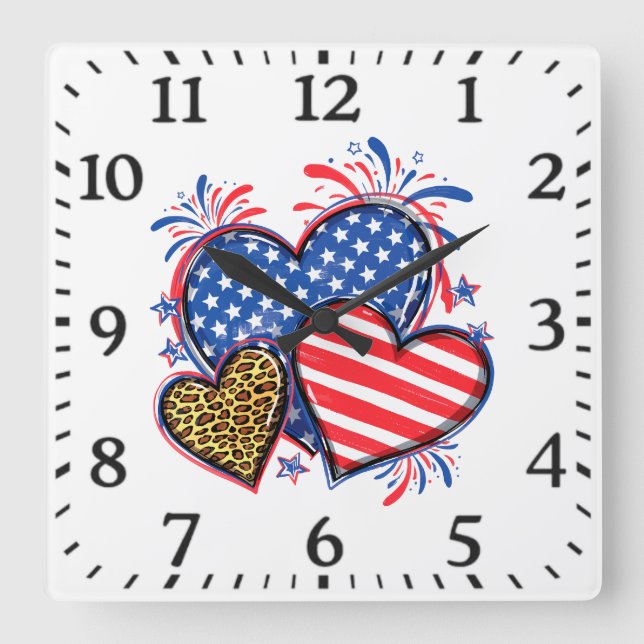 American Flag Heart Leopard Sublimation-64210 Square Wall Clock (Front)