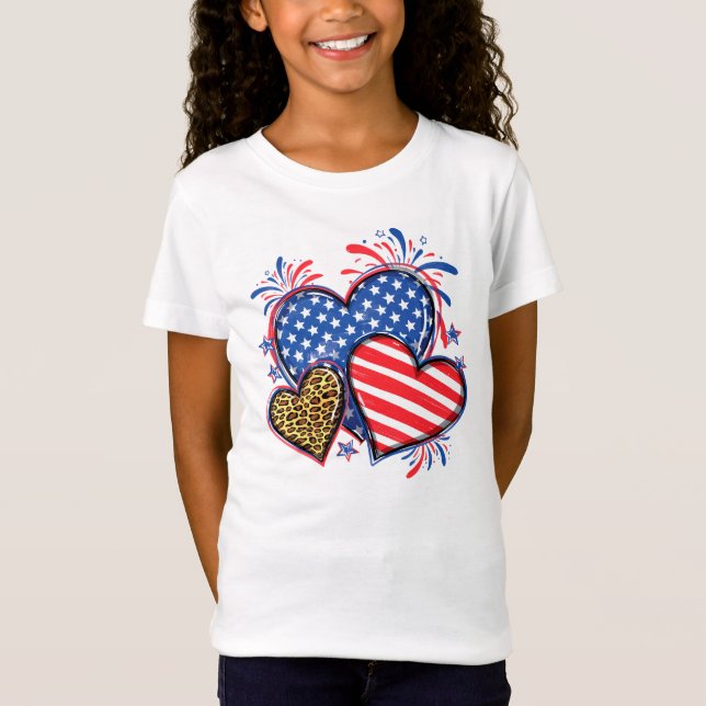 American Flag Heart Leopard Sublimation-64210 T-Shirt (Front)