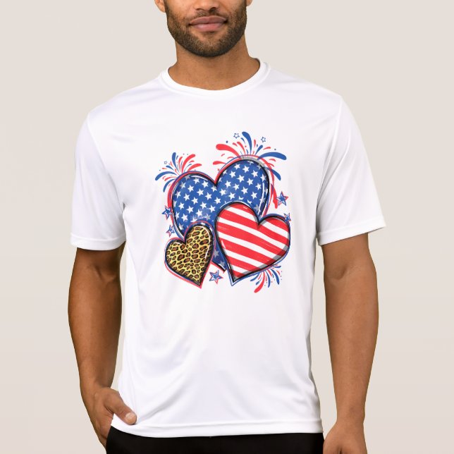 American Flag Heart Leopard Sublimation-64210 T-Shirt (Front)