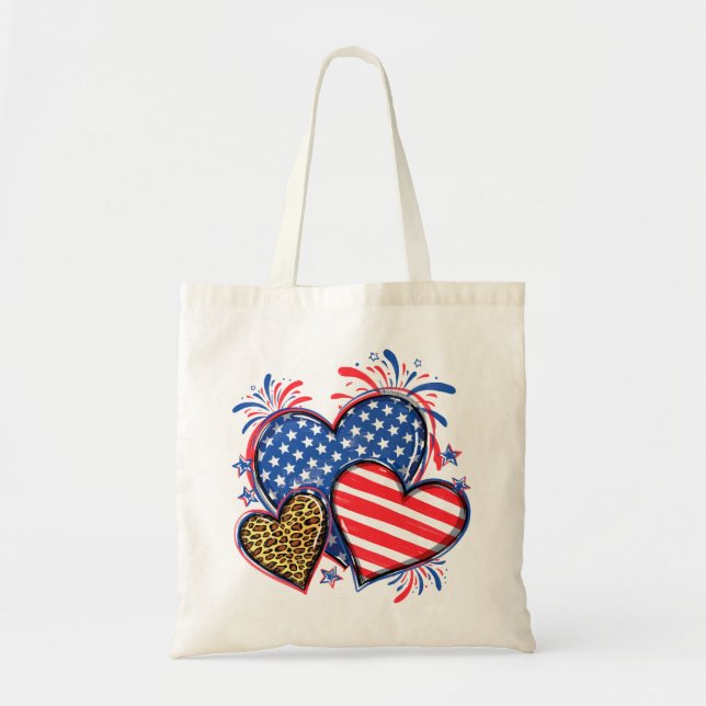 American Flag Heart Leopard Sublimation-64210 Tote Bag (Front)