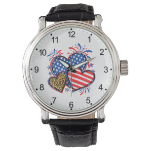 American Flag Heart Leopard Sublimation-64210 Watch