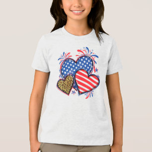 American Flag Heart Leopard Sublimation Tri-Blend Shirt