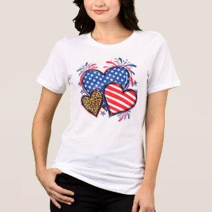 American Flag Heart Leopard Sublimation Tri-Blend Shirt