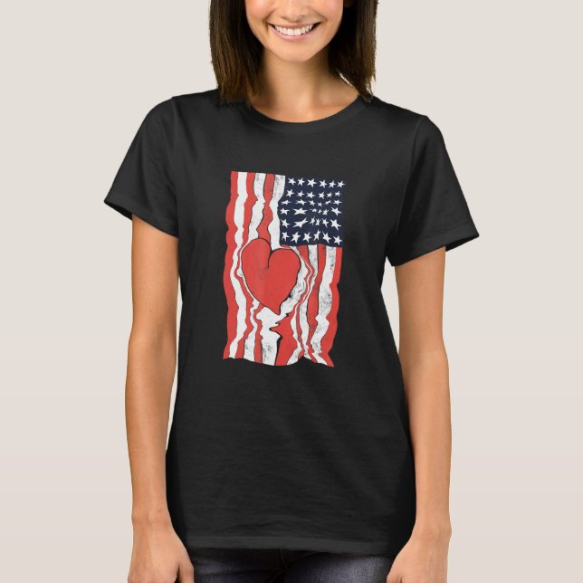 American Flag Heart Patriotic America T-Shirt (Front)