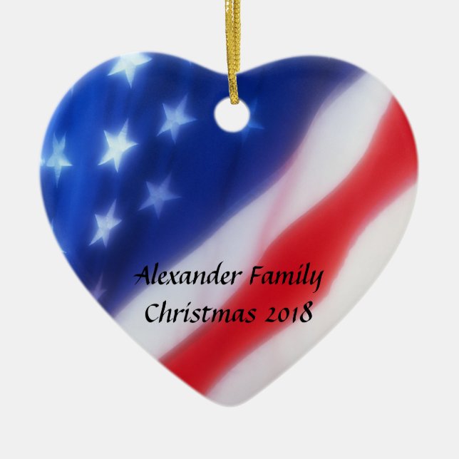 American Flag Heart Personalized Ornament (Front)