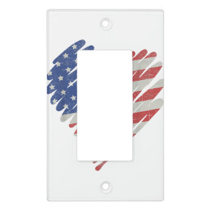 American Flag Heart Red White Blue Cute 4th of Jul Light Switch Cover