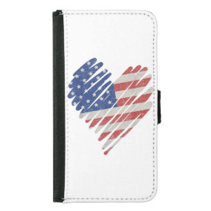 American Flag Heart Red White Blue Cute 4th of Jul Samsung Galaxy S5 Wallet Case